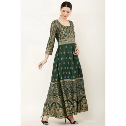 Captivating Generic Women's Casual Rayon 3-4th Sleeves Anarkali Kurti (Green)