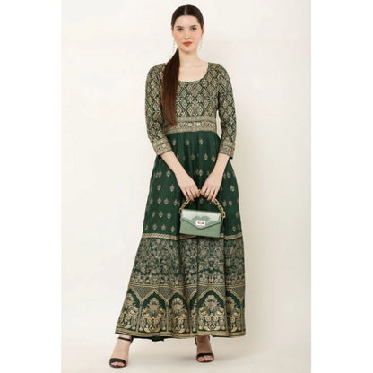 Captivating Generic Women's Casual Rayon 3-4th Sleeves Anarkali Kurti (Green)