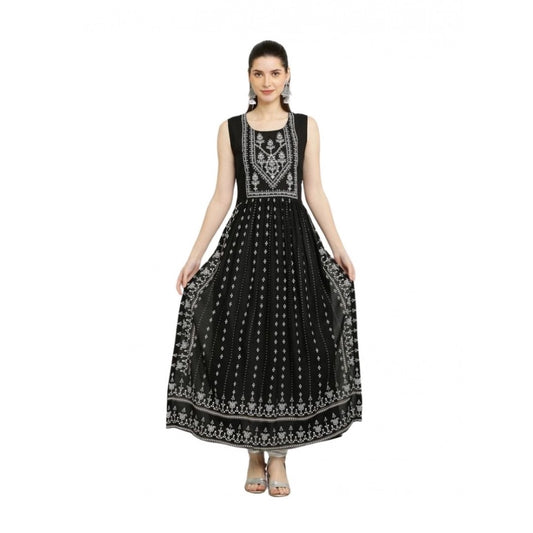 Magnificent Women's Casual Rayon Sleeveless Kurti (Black)