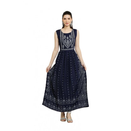 Graceful Women's Casual Rayon Sleeveless Kurti (Blue)