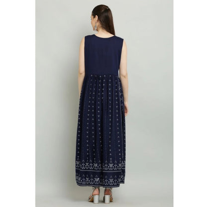 Graceful Women's Casual Rayon Sleeveless Kurti (Blue)