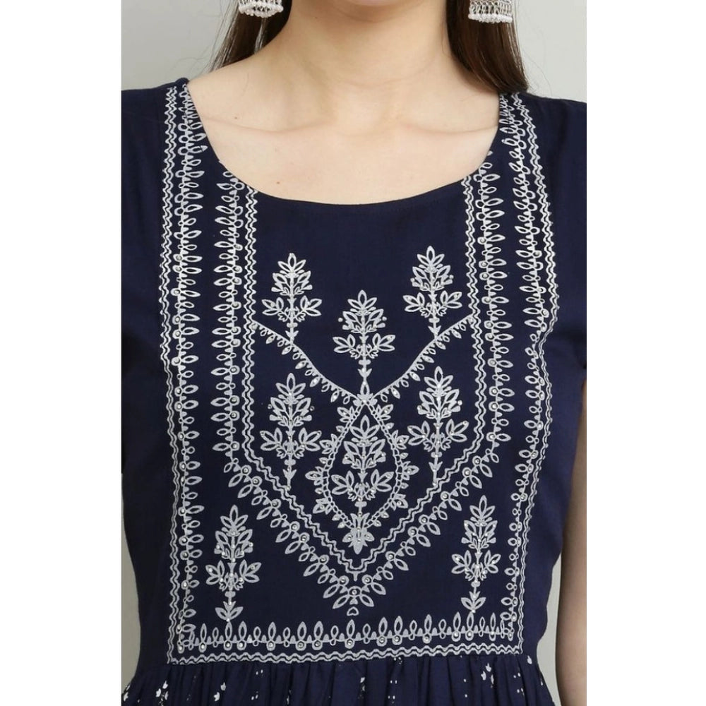Graceful Women's Casual Rayon Sleeveless Kurti (Blue)