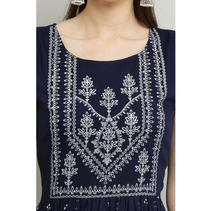 Graceful Women's Casual Rayon Sleeveless Kurti (Blue)