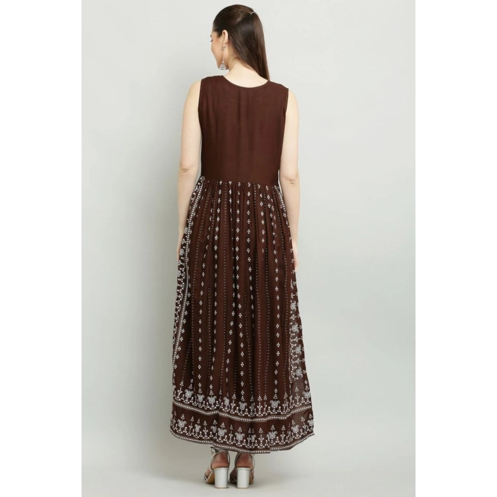 Intricate Women's Casual Rayon Sleeveless Kurti (Brown)