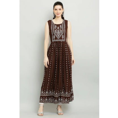 Intricate Women's Casual Rayon Sleeveless Kurti (Brown)