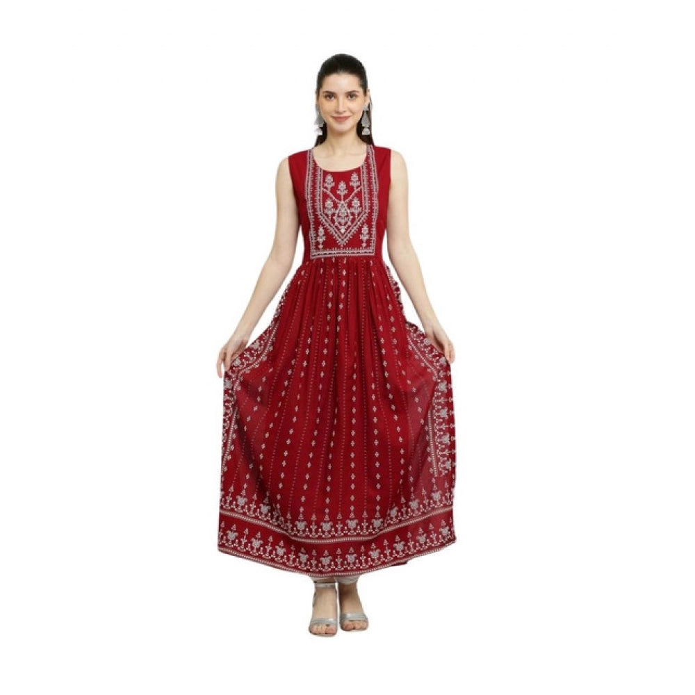 Majestic Women's Casual Rayon Sleeveless Kurti (Maroon)