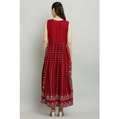 Majestic Women's Casual Rayon Sleeveless Kurti (Maroon)