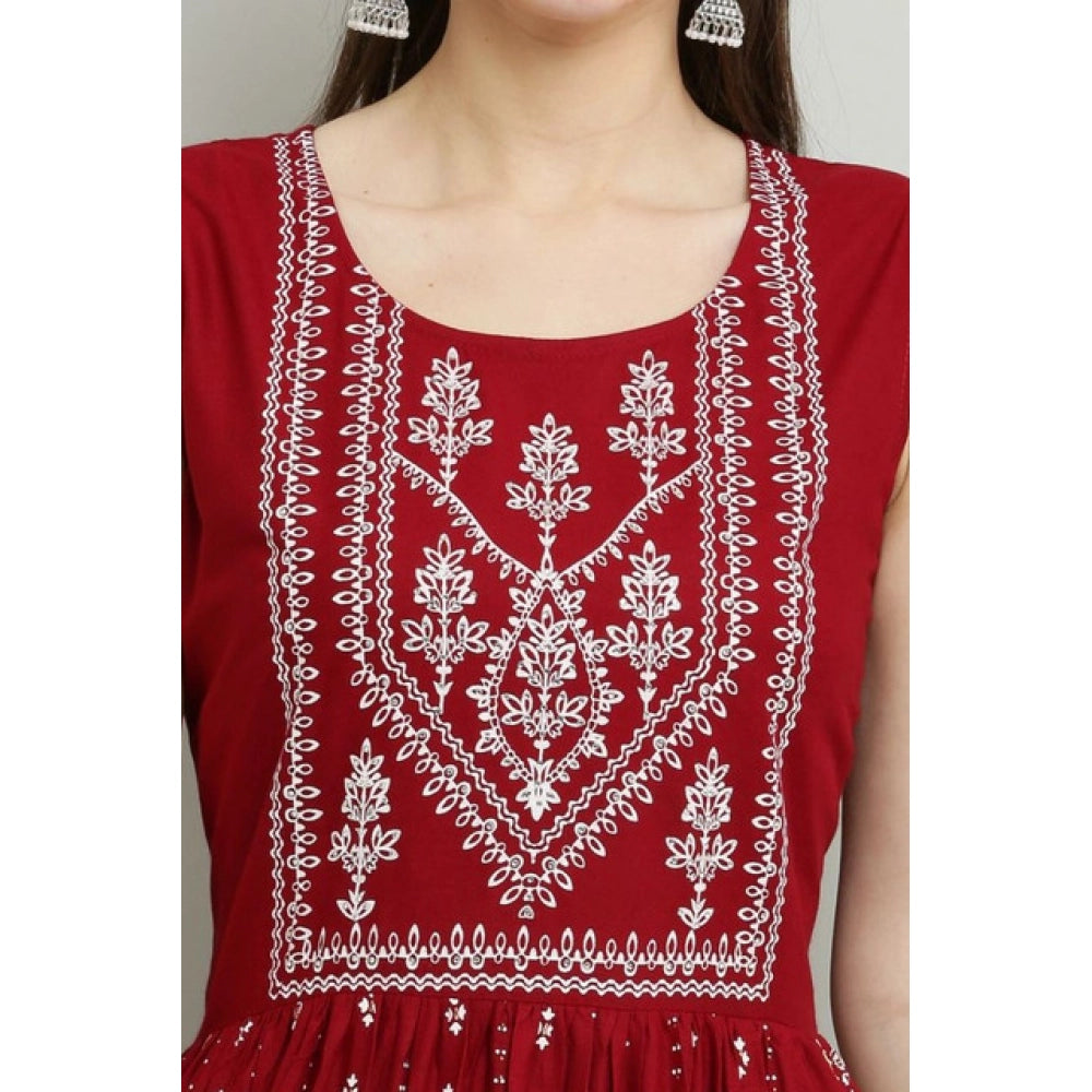 Majestic Women's Casual Rayon Sleeveless Kurti (Maroon)