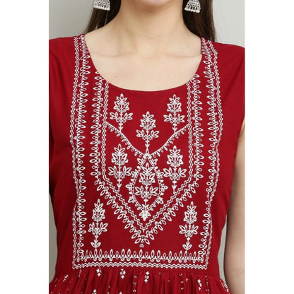 Majestic Women's Casual Rayon Sleeveless Kurti (Maroon)
