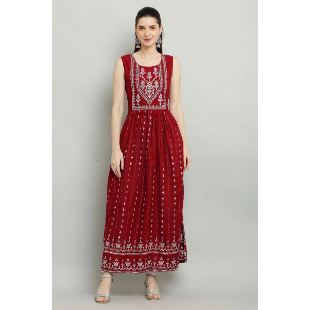 Majestic Women's Casual Rayon Sleeveless Kurti (Maroon)