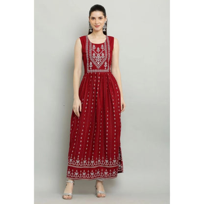 Majestic Women's Casual Rayon Sleeveless Kurti (Maroon)