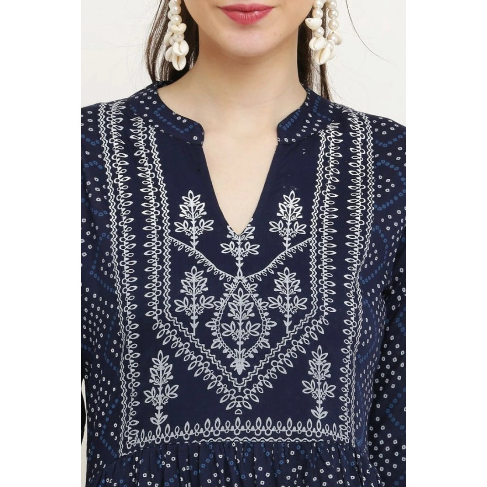 Classic Women's Casual Rayon Full sleeve Kurti (Blue)