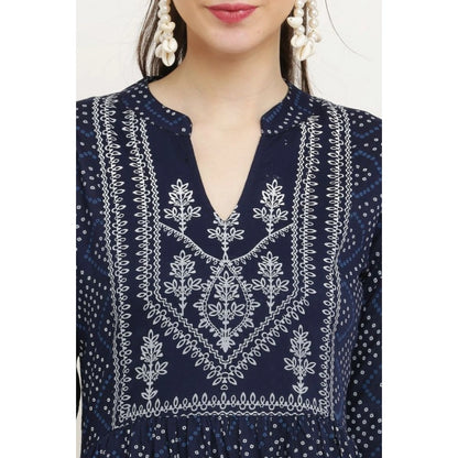 Classic Women's Casual Rayon Full sleeve Kurti (Blue)