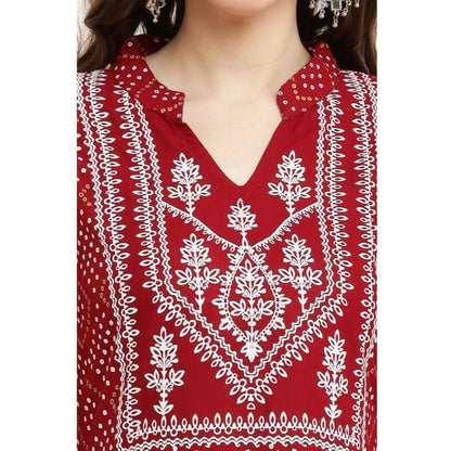 Exquisite Women's Casual Rayon Full sleeve Kurti (Maroon)