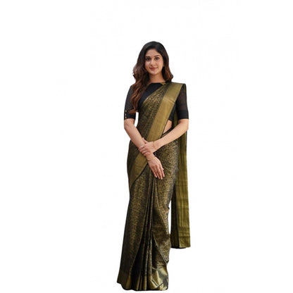 Generic Women's Soft Lichi Silk Printed Saree With Unstitched Blouse 5.5Mtr (Green)