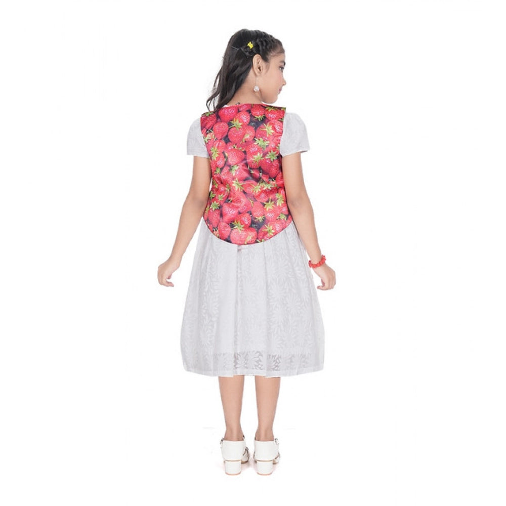 Generic Girl's Heavy Chicken Printed Short Sleeve Round Neck Dress (White)