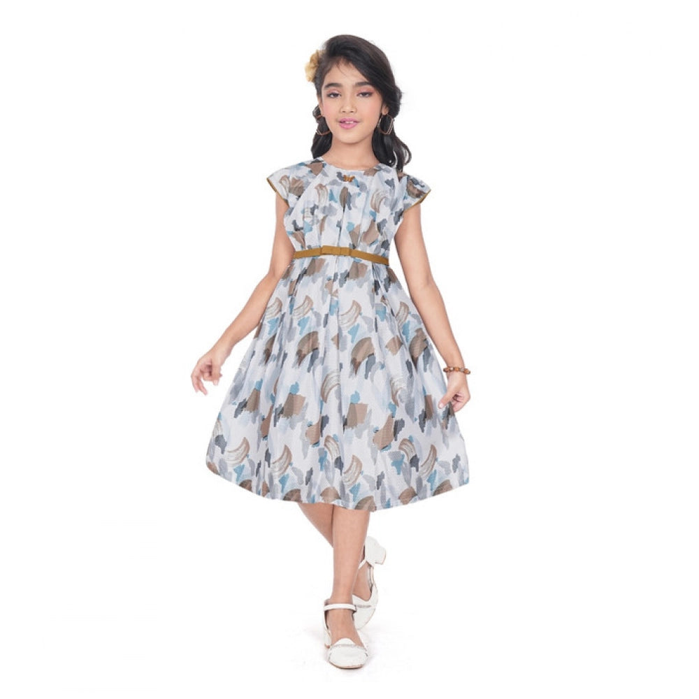Generic Girl's Popcorn Printed Sleeve Less Round Neck Dress (Brown)
