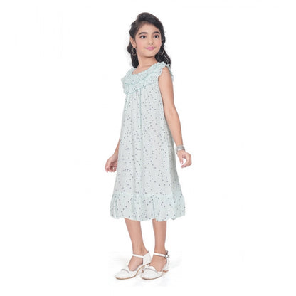 Generic Girl's Heavy Pc Printed Sleeve Less Round Neck Dress (Light Blue)