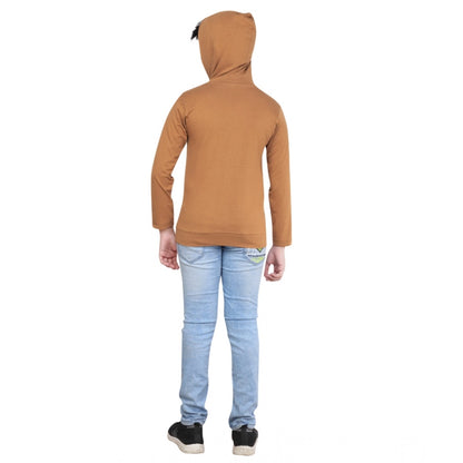 Generic Boy's Cotton Printeded Hooded Neck Hoodies (Brown)