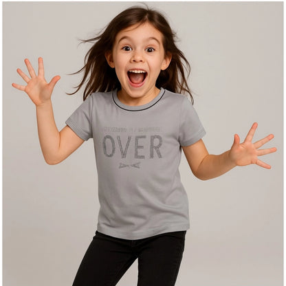 Generic Girl's Cotton Printeded Round Neck T-Shirt (Grey)