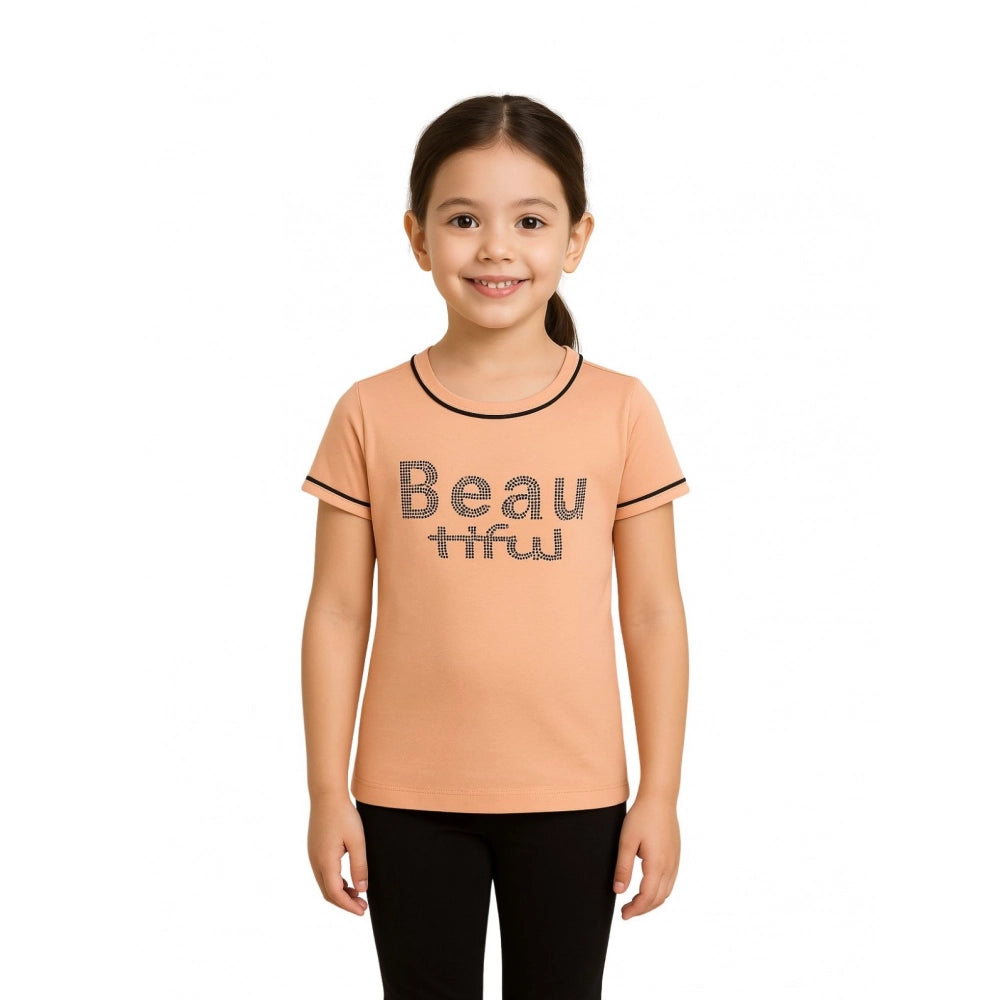 Generic Girl's Cotton Printeded Round Neck T-Shirt (Sandal Beach)