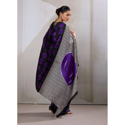 Generic Women's Satin Crepe Printed Saree With Unstitched Blouse 5.5Mtr (Purple)
