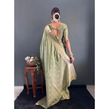 Generic Women's Satin Printed Saree With Unstitched Blouse 5.5Mtr (Green)