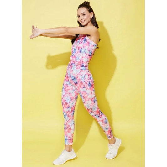 Generic Women's Polyester Lycra Printed Sleeveless Active Wear (Multicolor)
