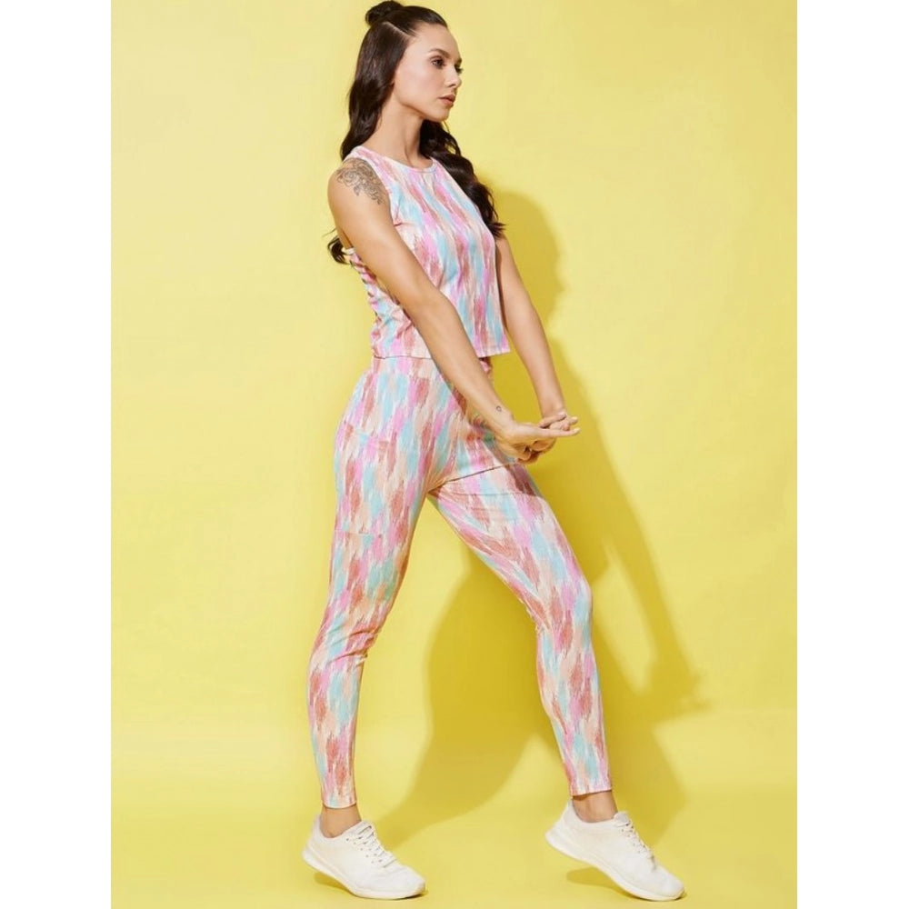 Generic Women's Polyester Lycra Printed Sleeveless Active Wear (Multicolor)