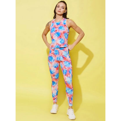 Generic Women's Polyester Lycra Printed Sleeveless Active Wear (Multicolor)