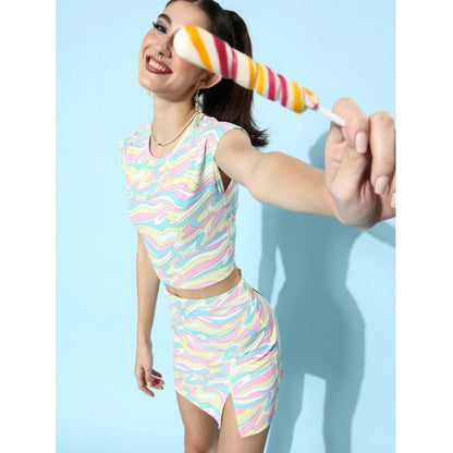 Generic Women's Polyester Lycra Printed Cap Sleeve Co-Ord Set (Multicolor)