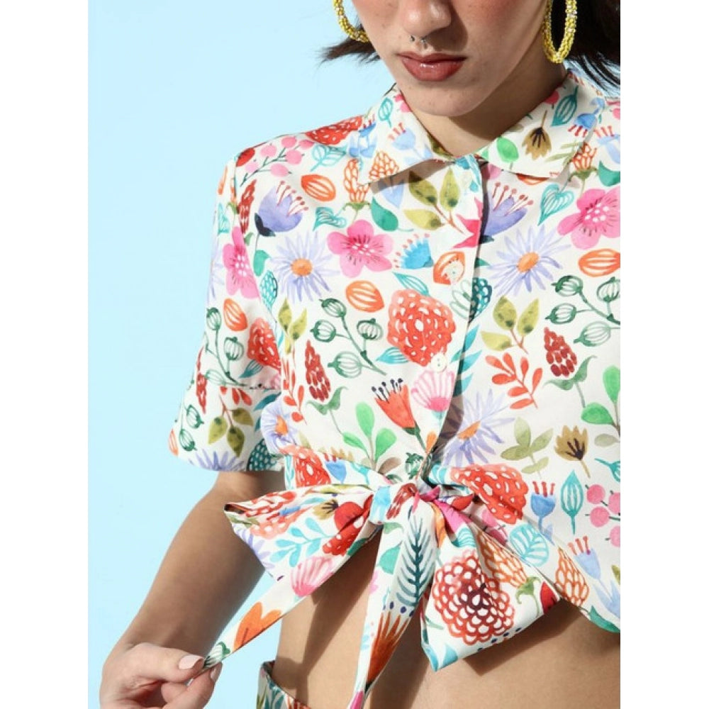 Generic Women's Polyester Floral Short Sleeve Co-Ord Set (Multicolor)