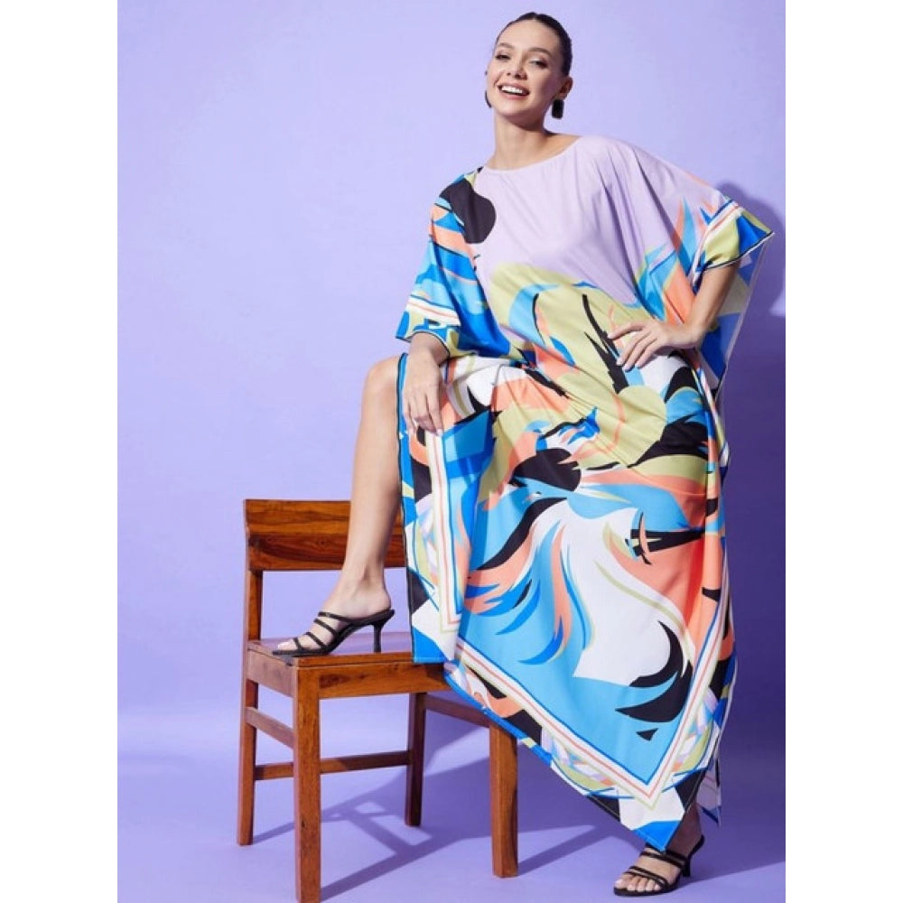 Generic Women's Satin Colour Blocking Kaftan Dress (Multicolor)