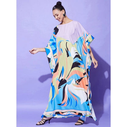 Generic Women's Satin Colour Blocking Kaftan Dress (Multicolor)
