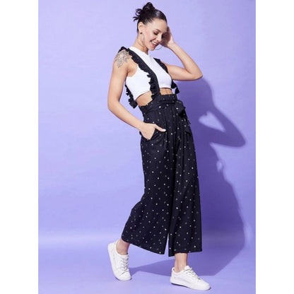 Generic Women's Rayon Pinafore Shoulder Straps Jumpsuit (Black)
