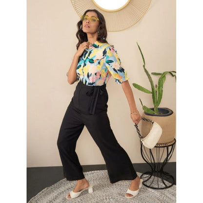 Generic Women's Polyester Floral Half Sleeves Jumpsuit (Multicolor)