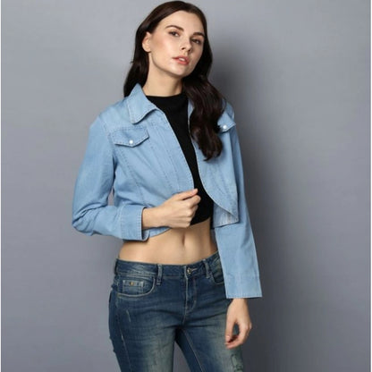 Generic Women's Denim Solid 3-4th Sleeves Shrug (Blue)