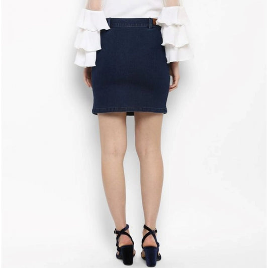 Generic Women's Denim Front Button Buttoned Skirt (Blue)