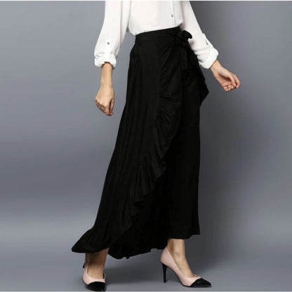Generic Women's Rayon Ruffled Elasticated Skirt (Black)