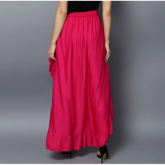 Generic Women's Rayon Ruffled Elasticated Skirt (Pink)