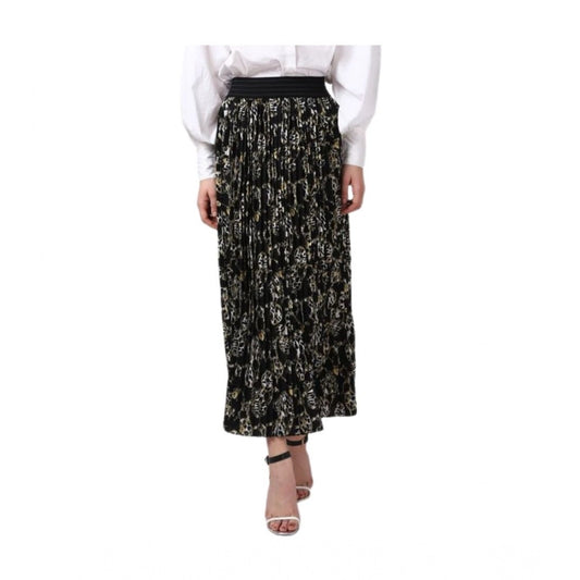 Generic Women's Georgette Chain Print Elasticated Skirt (Black-Cream)