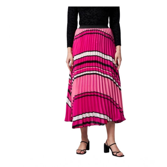 Generic Women's Satin Pleated Elasticated Skirt (Pink)