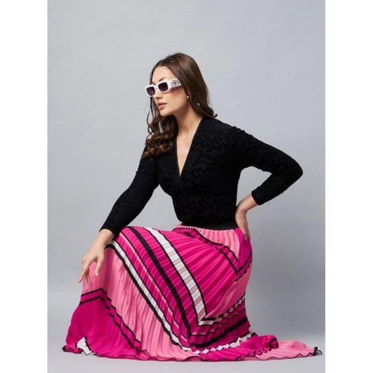 Generic Women's Satin Pleated Elasticated Skirt (Pink)