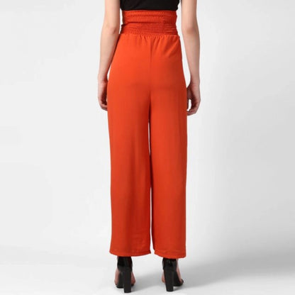Generic Women's Polyester Solid Smocked Trousers (Orange)