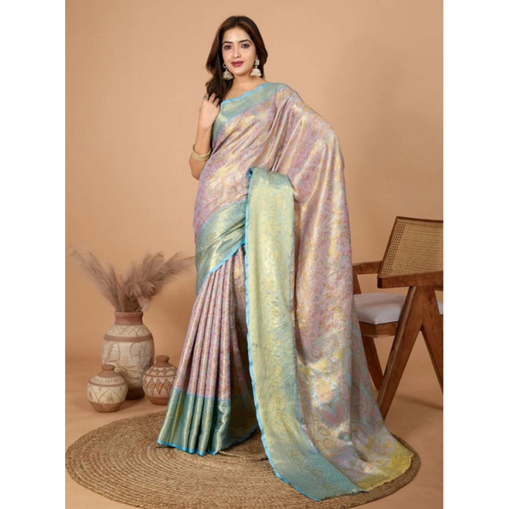 Generic Women's Jacquard Saree With Unstitched Blouse 5.5Mtr (Multicolor)
