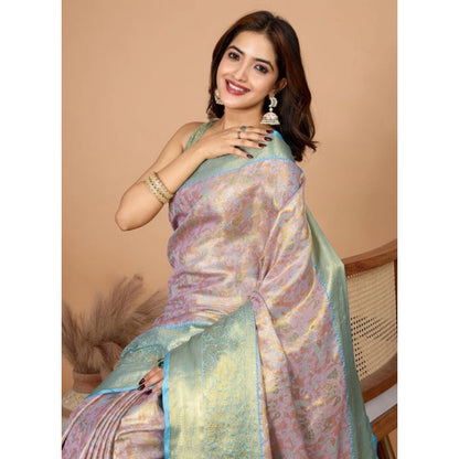 Generic Women's Jacquard Saree With Unstitched Blouse 5.5Mtr (Multicolor)