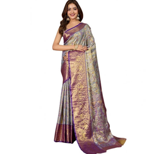 Generic Women's Jacquard Saree With Unstitched Blouse 5.5Mtr (Multicolor)