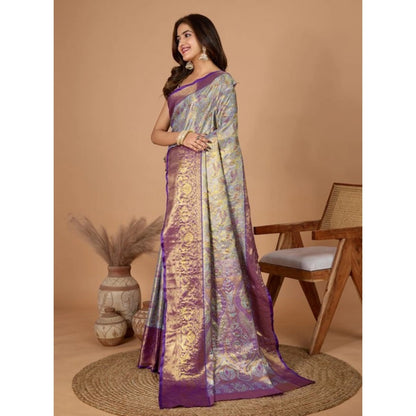 Generic Women's Jacquard Saree With Unstitched Blouse 5.5Mtr (Multicolor)