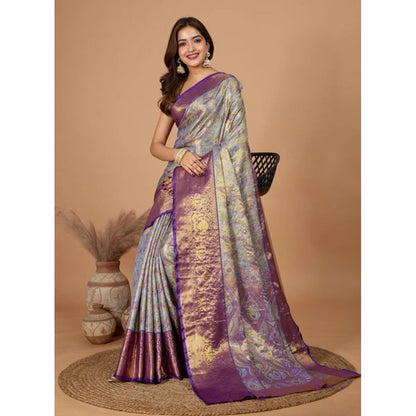 Generic Women's Jacquard Saree With Unstitched Blouse 5.5Mtr (Multicolor)