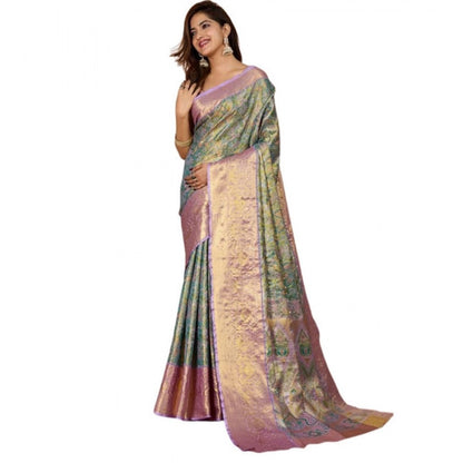 Generic Women's Jacquard Saree With Unstitched Blouse 5.5Mtr (Multicolor)